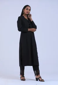 Women Black V-Neck Cotton Kurta image 1