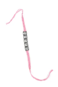 Set Of 2: Opal Pink Thread & Antique Plated Brass Beaded Anklets image 3