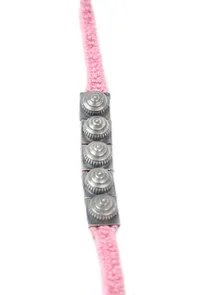 Set Of 2: Opal Pink Thread & Antique Plated Brass Beaded Anklets image 4