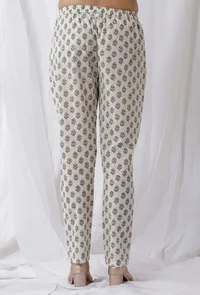 White Cotton Handblock Floral Pants image 4