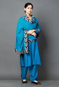 Set of 3 : Blue Bamboo Kurta and Salwar with Organic Eucallyptus Dupatta image 1