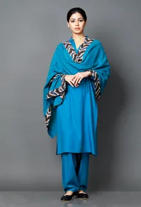 Set of 3 : Blue Bamboo Kurta and Salwar with Organic Eucallyptus Dupatta image 2