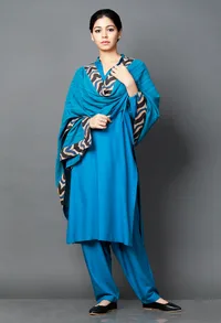 Set of 3 : Blue Bamboo Kurta and Salwar with Organic Eucallyptus Dupatta image 3