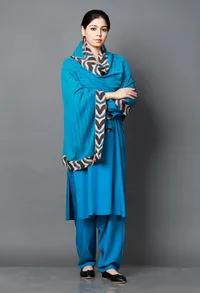 Set of 3 : Blue Bamboo Kurta and Salwar with Organic Eucallyptus Dupatta image 4