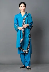 Set of 3 : Blue Bamboo Kurta and Salwar with Organic Eucallyptus Dupatta image 5