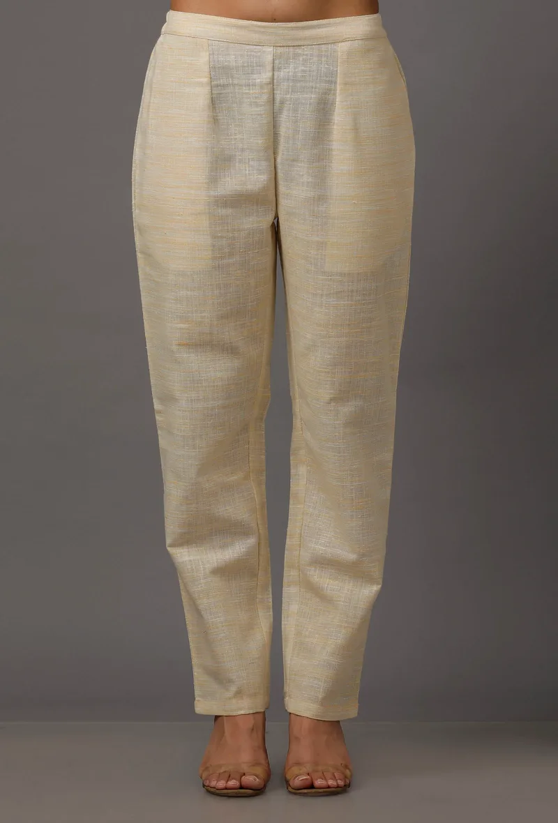 Cream Pure Woven Cotton Pants