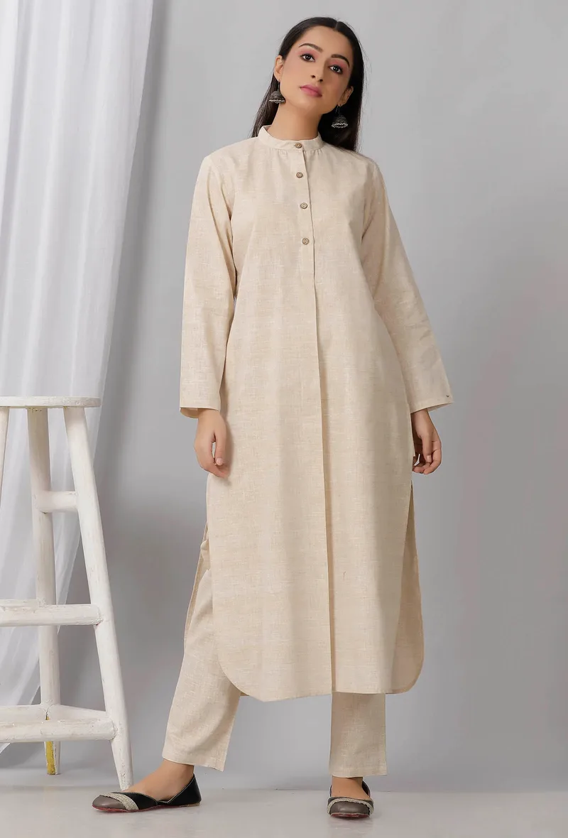 Cream Cotton Khadi Kurta