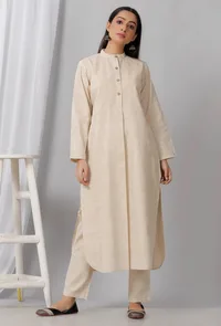 Cream Cotton Khadi Kurta image 1