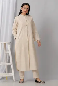 Cream Cotton Khadi Kurta image 2