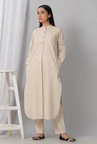Cream Cotton Khadi Kurta image 3