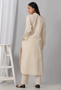Cream Cotton Khadi Kurta image 4