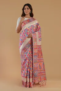 Multicolor Kani Weave Silk Wool Saree with Unstitched Blouse image 1