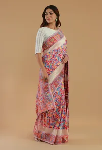 Multicolor Kani Weave Silk Wool Saree with Unstitched Blouse image 4