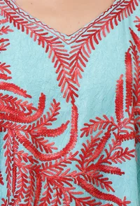 Sky Blue Cotton Crush Ari Embroidered Kaftan- Free Size image 5