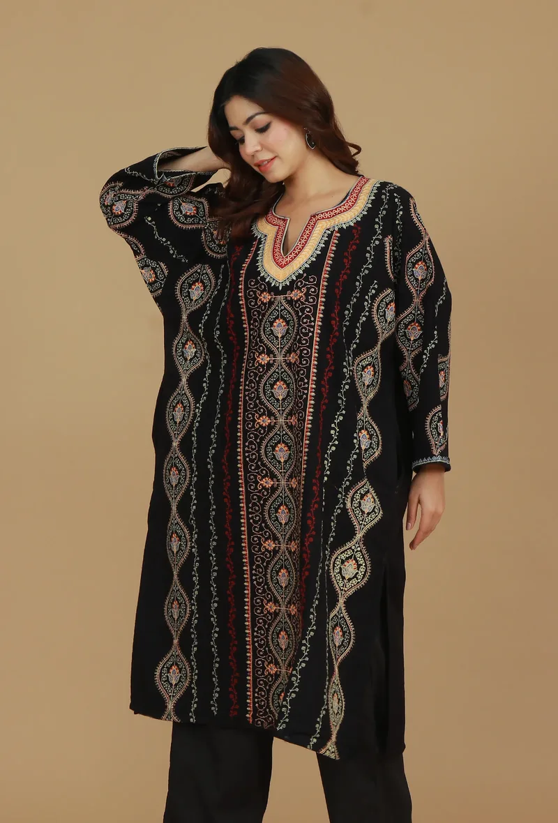 Black Kashmiri Embroidered Phiran- Free Size
