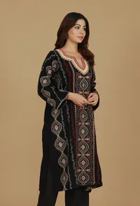 Black Kashmiri Embroidered Phiran- Free Size image 3