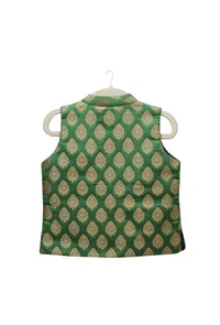 Emerald Green Brocade Nehru Jacket image 2