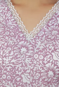 Lavender Floral Printed Cotton Straight Kurta image 5