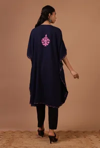 Purple Blue Cotton Crush Ari Embroidered Kaftan- Free Size image 4