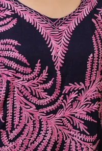 Purple Blue Cotton Crush Ari Embroidered Kaftan- Free Size image 5