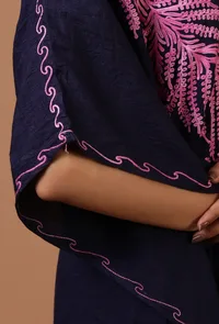 Purple Blue Cotton Crush Ari Embroidered Kaftan- Free Size image 6