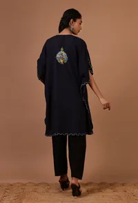 Navy Blue Cotton Crush Ari Embroidered Kaftan- Free Size image 4