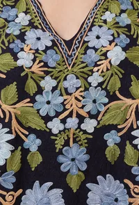 Navy Blue Cotton Crush Ari Embroidered Kaftan- Free Size image 5