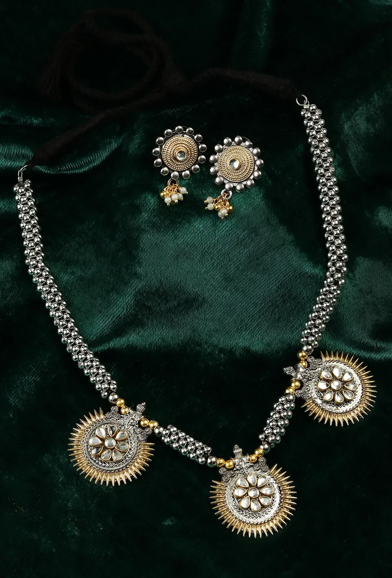 Royal Maharani Heritage Antique Necklace Set with Matching Earrings