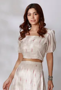 White Ikkat Crop Top image 3