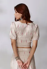 White Ikkat Crop Top image 4