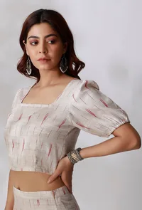 White Ikkat Crop Top image 6
