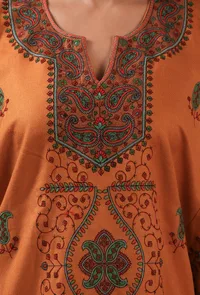 Brown Rust Woolen Sozni Embroidered Phiran- Free Size image 5