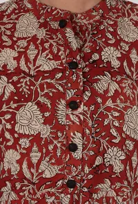Set Of 3: Ajrakh Printed Red Cotton Anarkali, Pant & Dupatta Set image 6