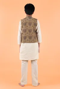 Finn Khaki Ajrakh Print Cotton Nehru Jacket image 4