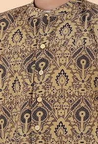 Finn Khaki Ajrakh Print Cotton Nehru Jacket image 5