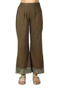 Khaki Green Cotton Slub Ajrakh Palazzo image 1