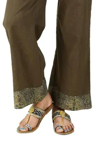 Khaki Green Cotton Slub Ajrakh Palazzo image 4
