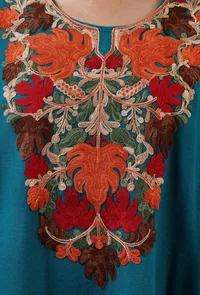 Teal Blue Woolen Ari Embroidered Phiran- Free Size image 5