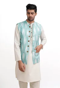 Ice Blue Ikat Nehru Jacket image 1