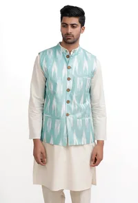 Ice Blue Ikat Nehru Jacket image 2