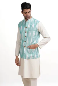 Ice Blue Ikat Nehru Jacket image 3
