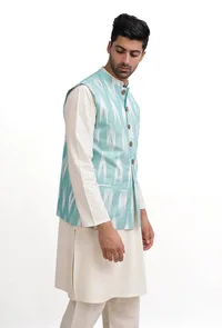 Ice Blue Ikat Nehru Jacket image 4