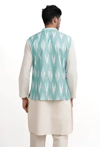 Ice Blue Ikat Nehru Jacket image 5