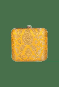 Yellow Brocade Box Clutch with Sling (6.5 X 2 X 6) image 2
