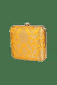 Yellow Brocade Box Clutch with Sling (6.5 X 2 X 6) image 3