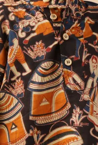 Set Of 2: Mason Black Kalamkari Printed Cotton Kurta & Pyjama image 4