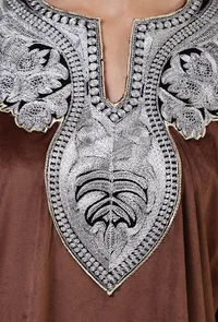 Purple Brown Velvet Zari Embroidered Kurta, Pant And Dupatta Set- Free Size image 6