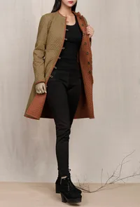 Caramel Brown Plain Cotton  Quillted Reversible Jacket image 2