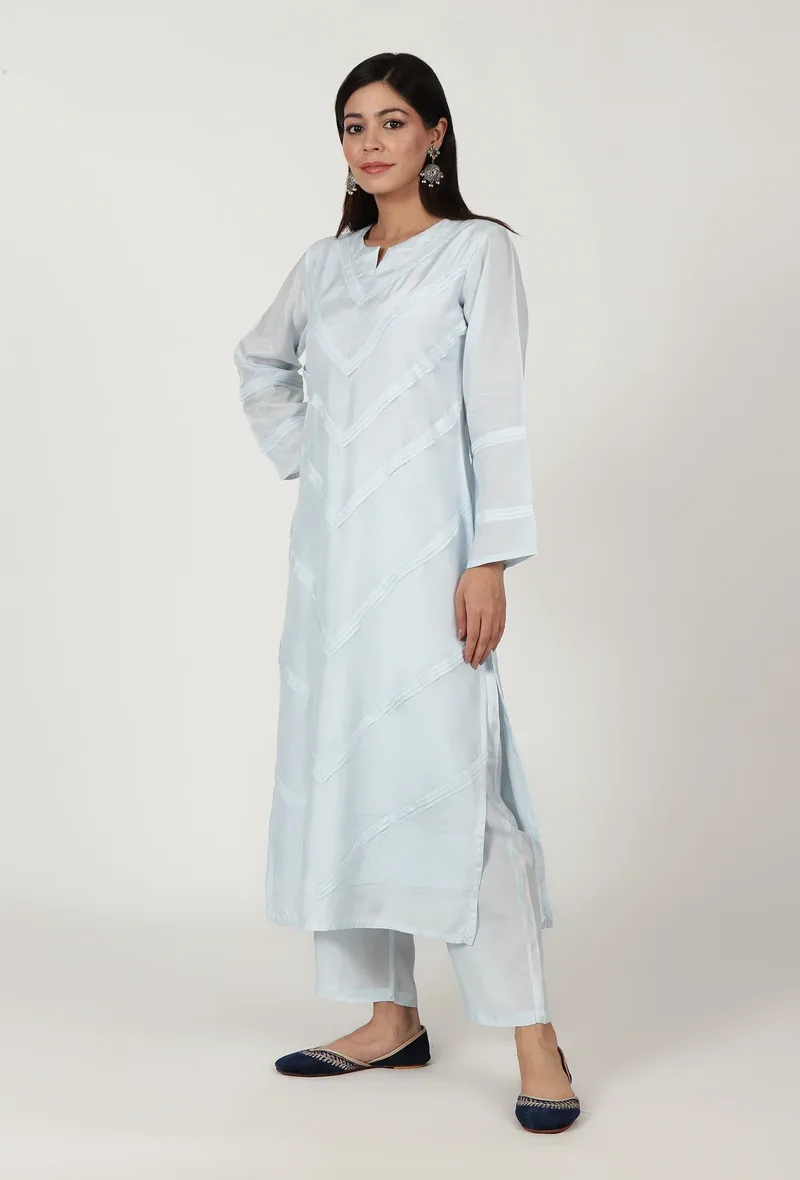 Women Sky Blue Cotton Kurta