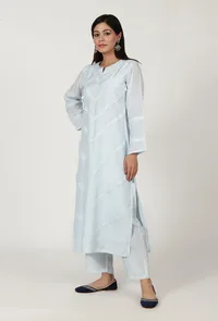 Women Sky Blue Cotton Kurta image 1